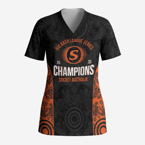 Cricket Australia Perth Champions 2026 Scrub Top Black Aboriginal Dot Art