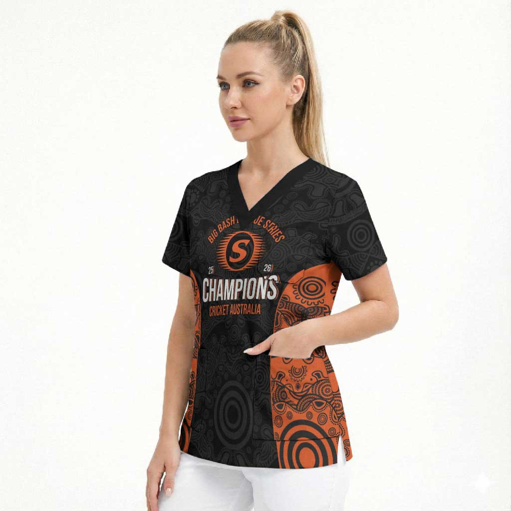 Cricket Australia Perth Champions 2026 Scrub Top Black Aboriginal Dot Art