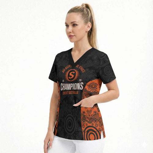 Cricket Australia Perth Champions 2026 Scrub Top Black Aboriginal Dot Art