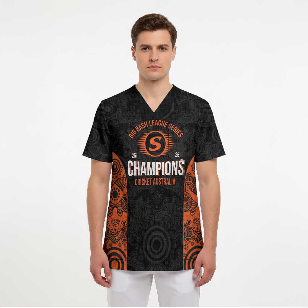 Cricket Australia Perth Champions 2026 Scrub Top Black Aboriginal Dot Art
