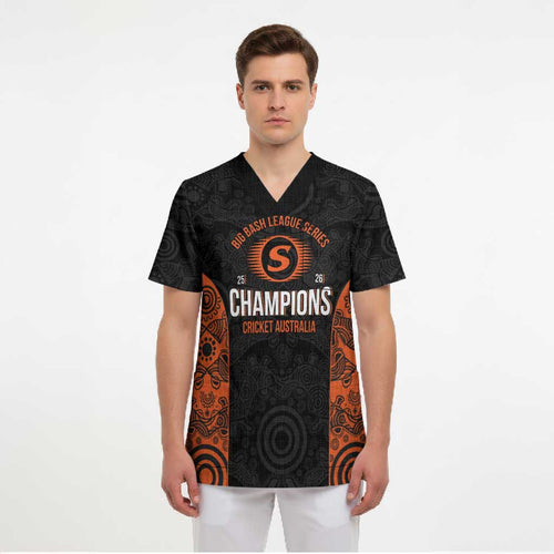 Cricket Australia Perth Champions 2026 Scrub Top Black Aboriginal Dot Art