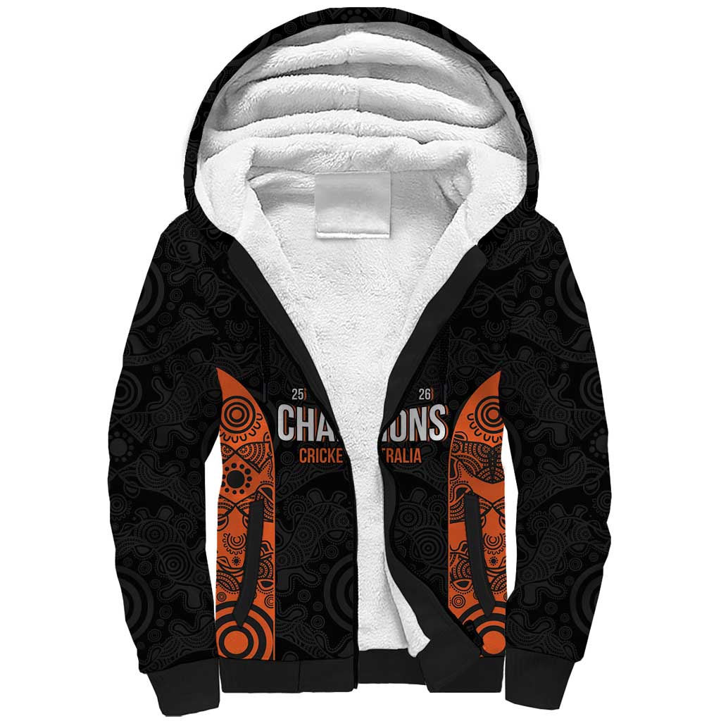 Cricket Australia Perth Champions 2026 Sherpa Hoodie Black Aboriginal Dot Art