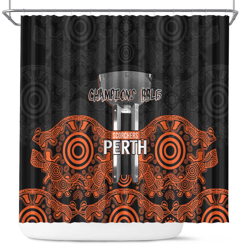 Cricket Australia Perth Champions 2026 Shower Curtain Black Aboriginal Dot Art