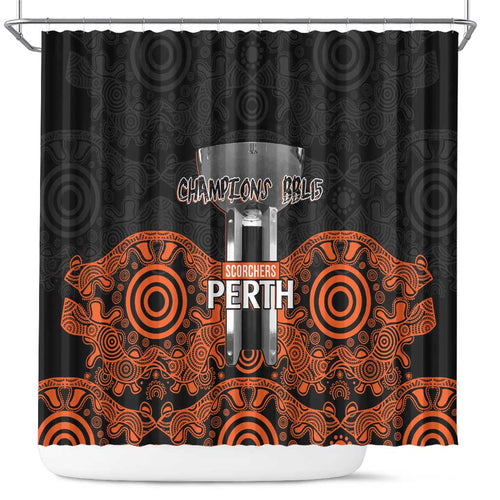 Cricket Australia Perth Champions 2026 Shower Curtain Black Aboriginal Dot Art