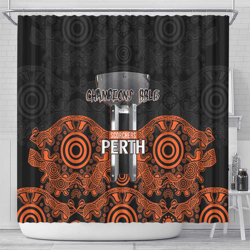Cricket Australia Perth Champions 2026 Shower Curtain Black Aboriginal Dot Art
