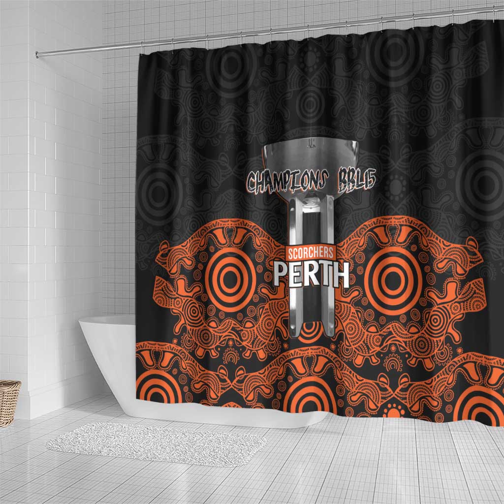 Cricket Australia Perth Champions 2026 Shower Curtain Black Aboriginal Dot Art