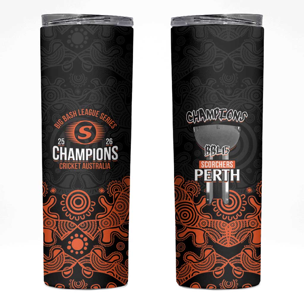 Cricket Australia Perth Champions 2026 Skinny Tumbler Black Aboriginal Dot Art