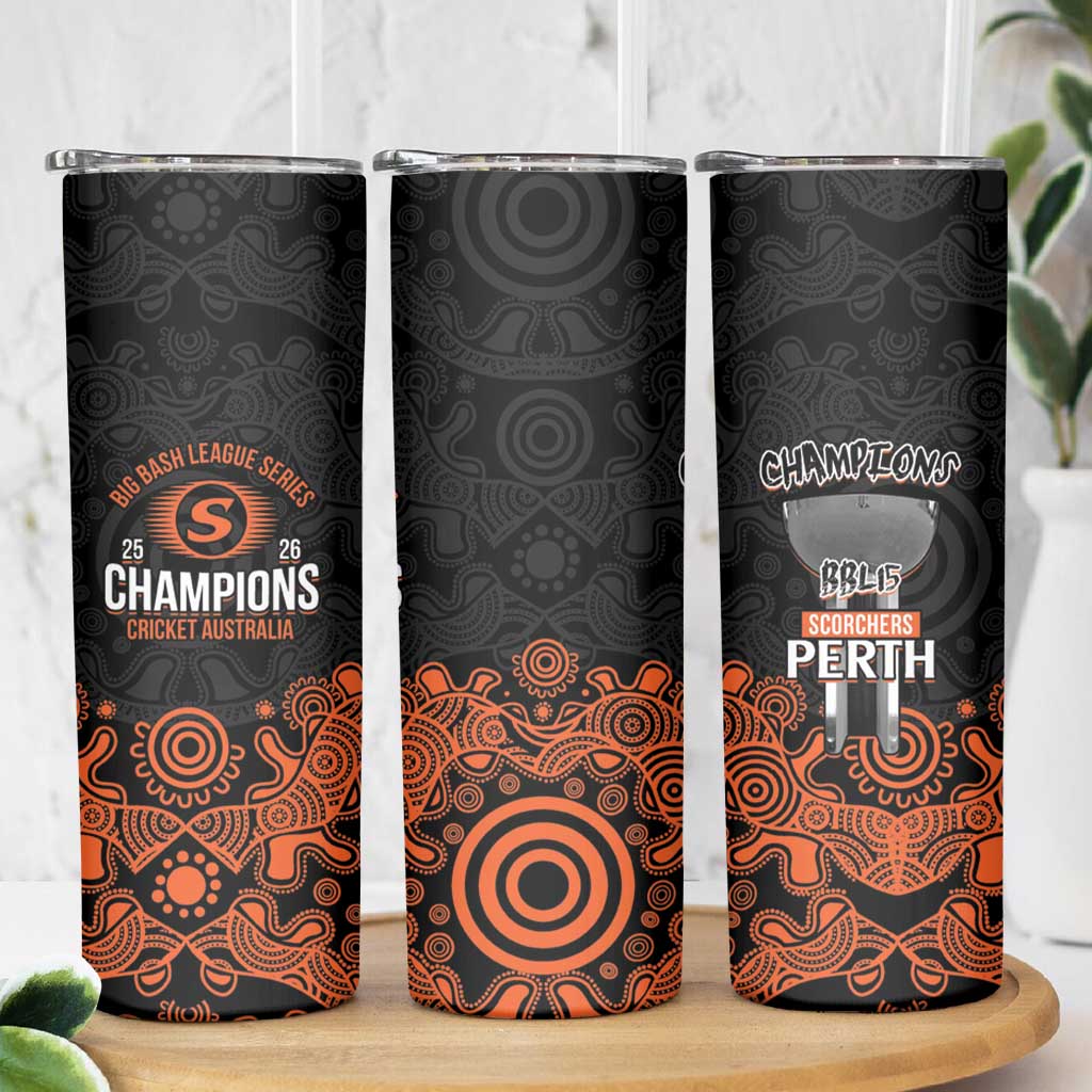 Cricket Australia Perth Champions 2026 Skinny Tumbler Black Aboriginal Dot Art