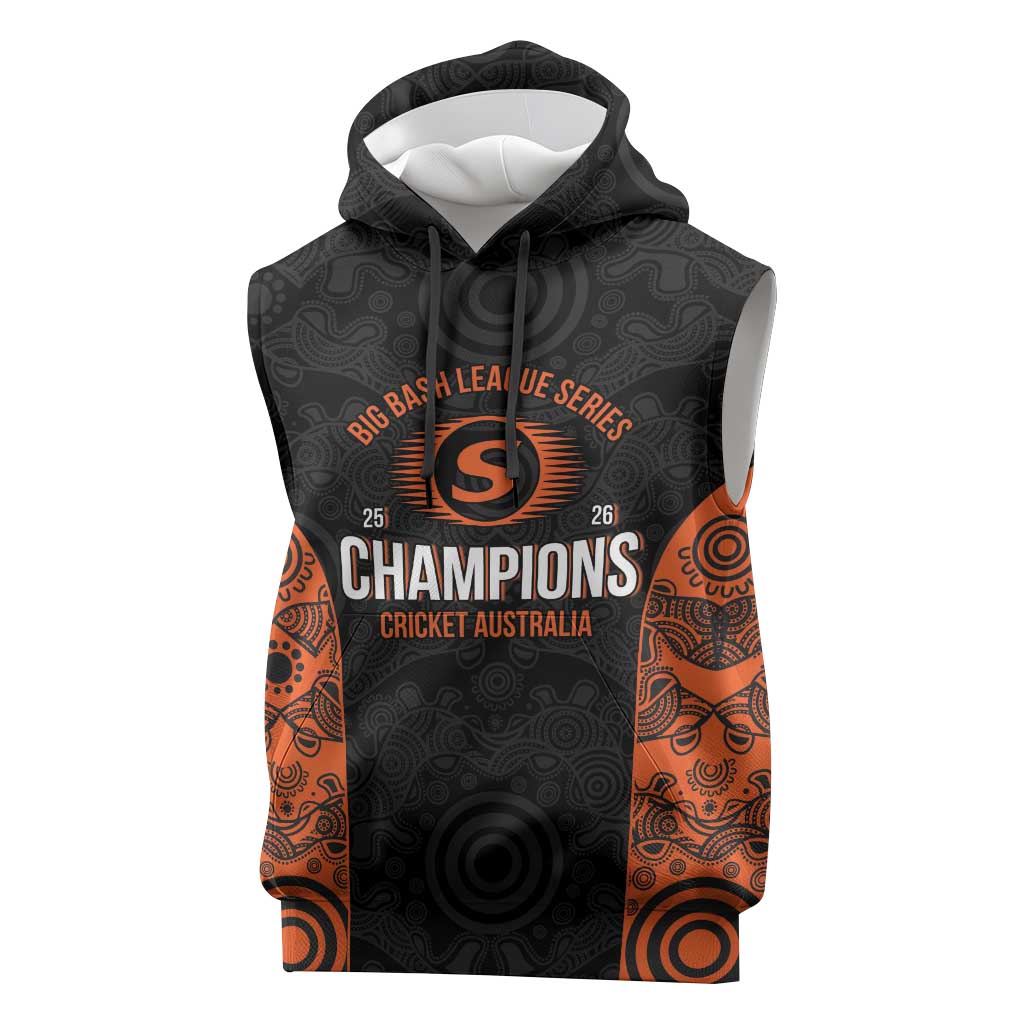 Cricket Australia Perth Champions 2026 Sleeveless Hoodie Black Aboriginal Dot Art