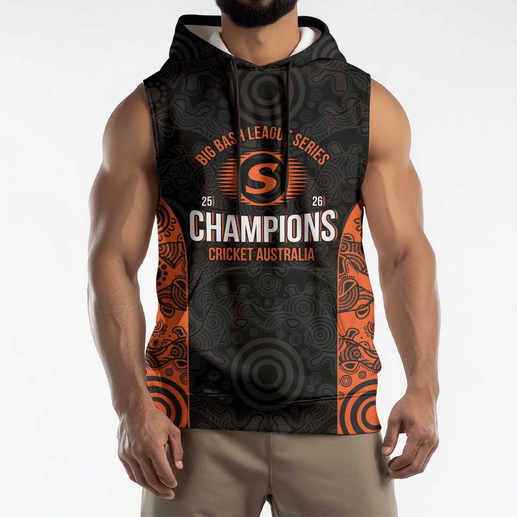 Cricket Australia Perth Champions 2026 Sleeveless Hoodie Black Aboriginal Dot Art