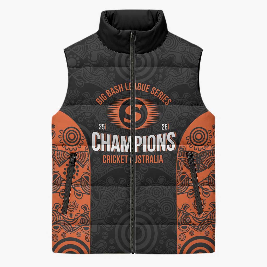 Cricket Australia Perth Champions 2026 Sleeveless Puffer Jacket Black Aboriginal Dot Art