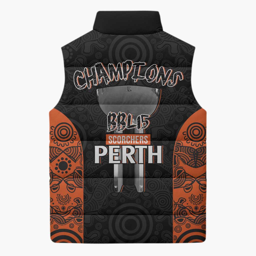 Cricket Australia Perth Champions 2026 Sleeveless Puffer Jacket Black Aboriginal Dot Art