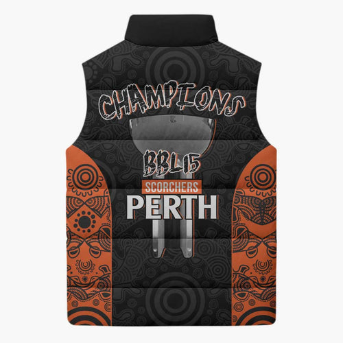 Cricket Australia Perth Champions 2026 Sleeveless Puffer Jacket Black Aboriginal Dot Art