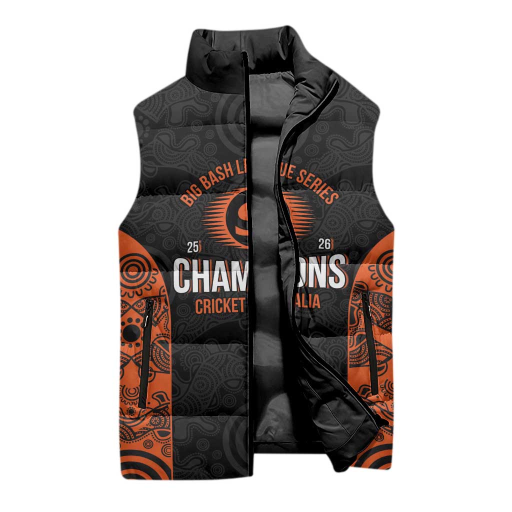 Cricket Australia Perth Champions 2026 Sleeveless Puffer Jacket Black Aboriginal Dot Art