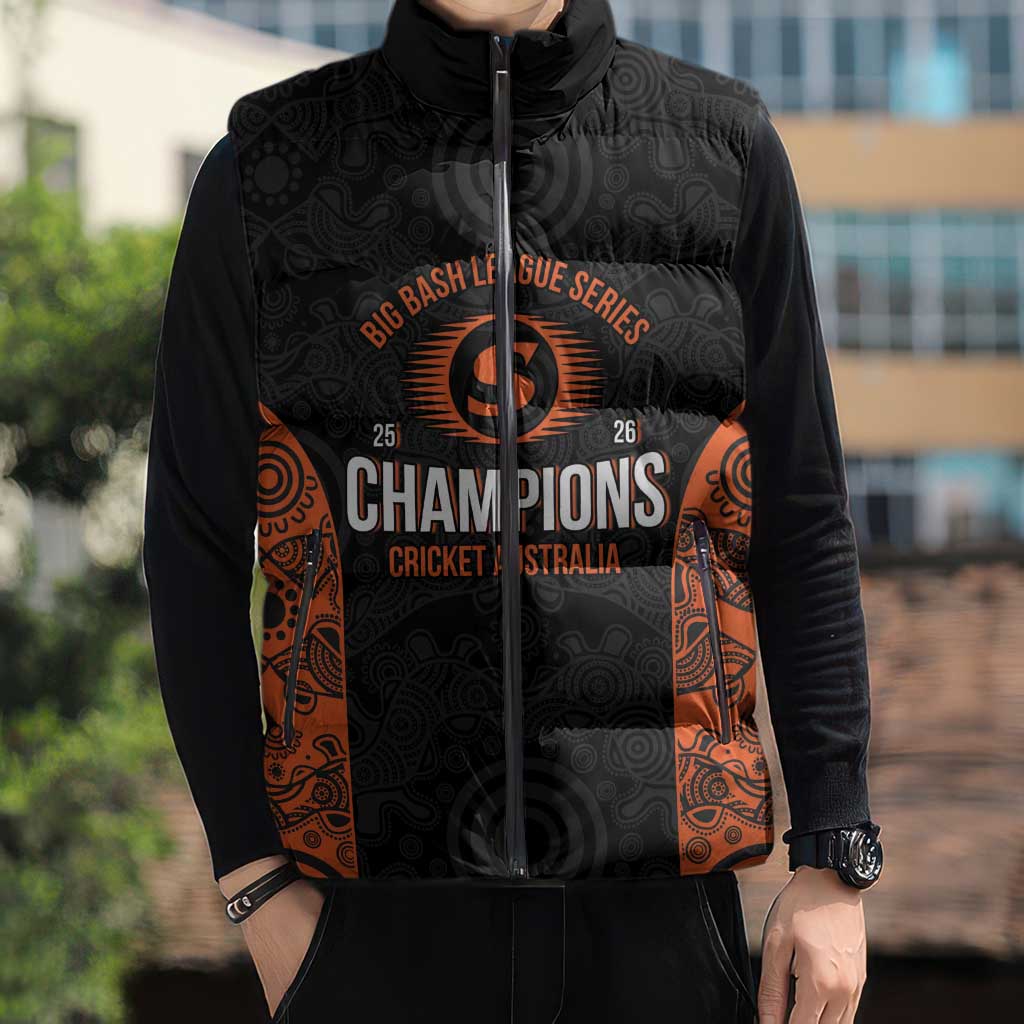 Cricket Australia Perth Champions 2026 Sleeveless Puffer Jacket Black Aboriginal Dot Art
