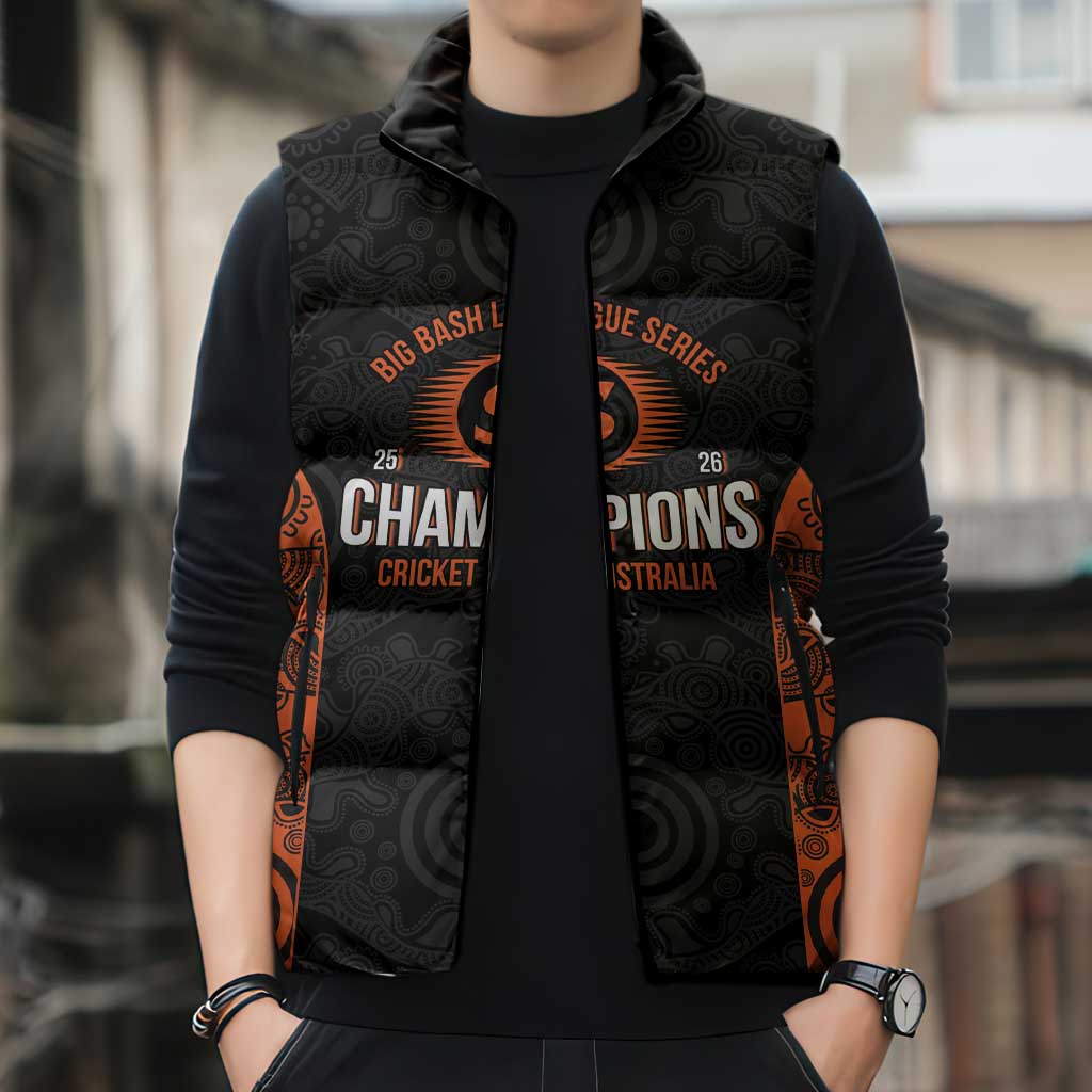 Cricket Australia Perth Champions 2026 Sleeveless Puffer Jacket Black Aboriginal Dot Art