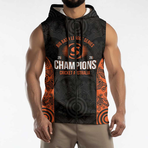 Cricket Australia Perth Champions 2026 Sleeveless Zip Hoodie Black Aboriginal Dot Art