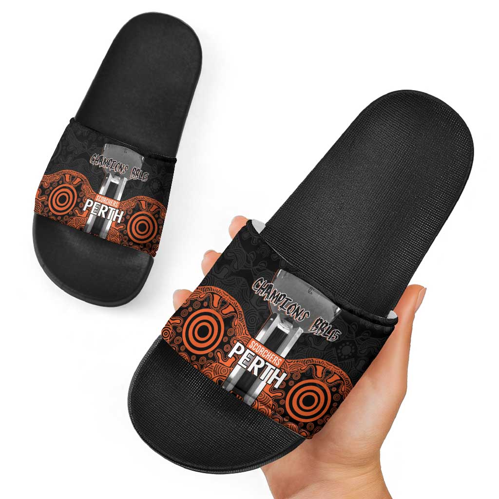 Cricket Australia Perth Champions 2026 Slide Sandals Black Aboriginal Dot Art