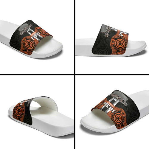 Cricket Australia Perth Champions 2026 Slide Sandals Black Aboriginal Dot Art