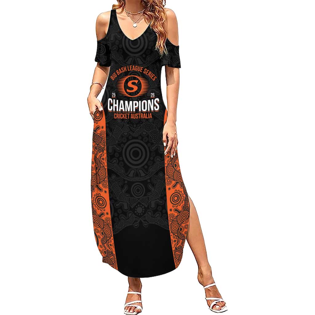 Cricket Australia Perth Champions 2026 Summer Maxi Dress Black Aboriginal Dot Art