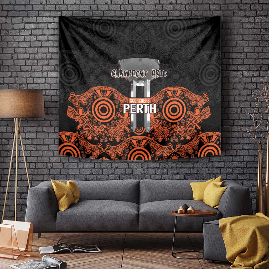 Cricket Australia Perth Champions 2026 Tapestry Black Aboriginal Dot Art