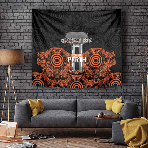 Cricket Australia Perth Champions 2026 Tapestry Black Aboriginal Dot Art