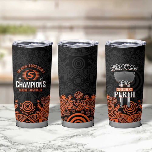 Cricket Australia Perth Champions 2026 Tumbler Cup Black Aboriginal Dot Art