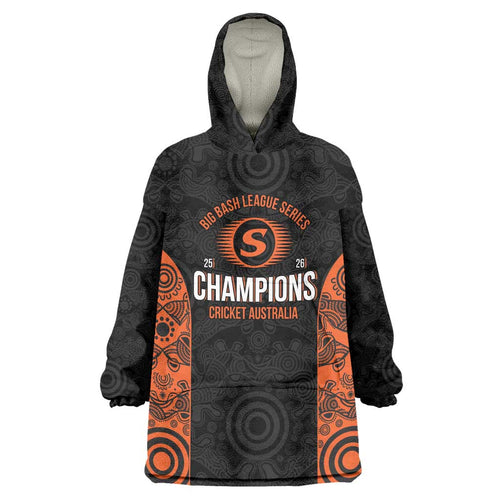 Cricket Australia Perth Champions 2026 Wearable Blanket Hoodie Black Aboriginal Dot Art