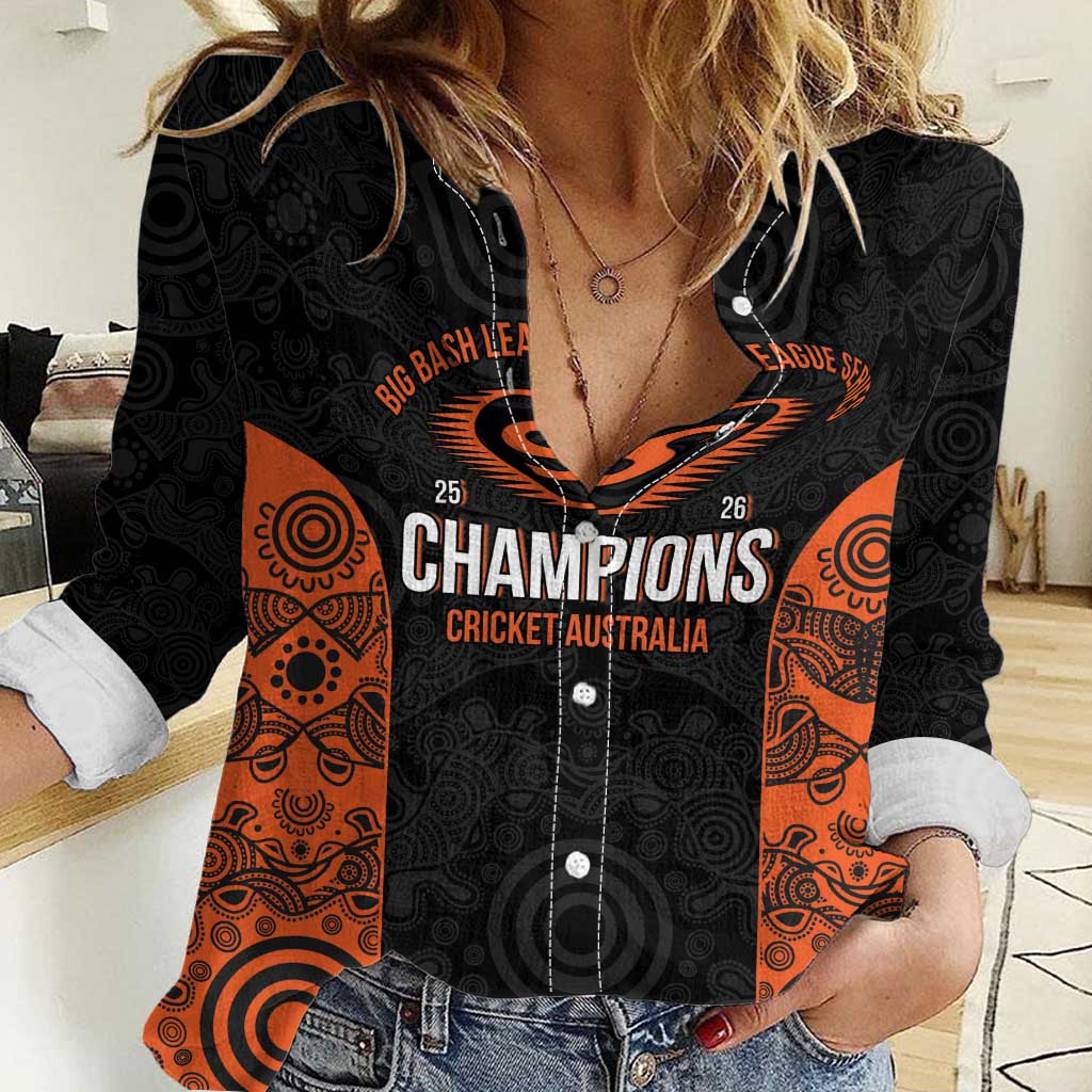 Cricket Australia Perth Champions 2026 Women Casual Shirt Black Aboriginal Dot Art