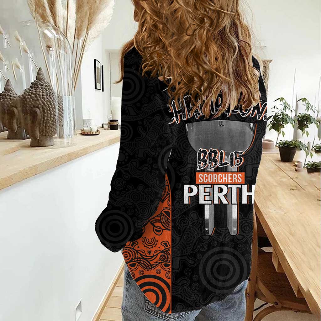Cricket Australia Perth Champions 2026 Women Casual Shirt Black Aboriginal Dot Art
