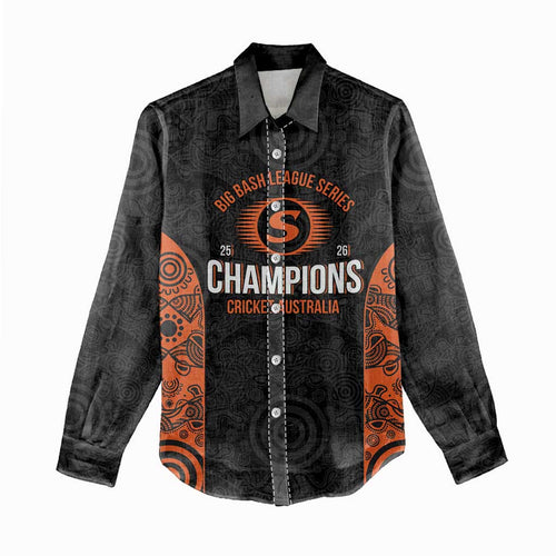Cricket Australia Perth Champions 2026 Women Casual Shirt Black Aboriginal Dot Art