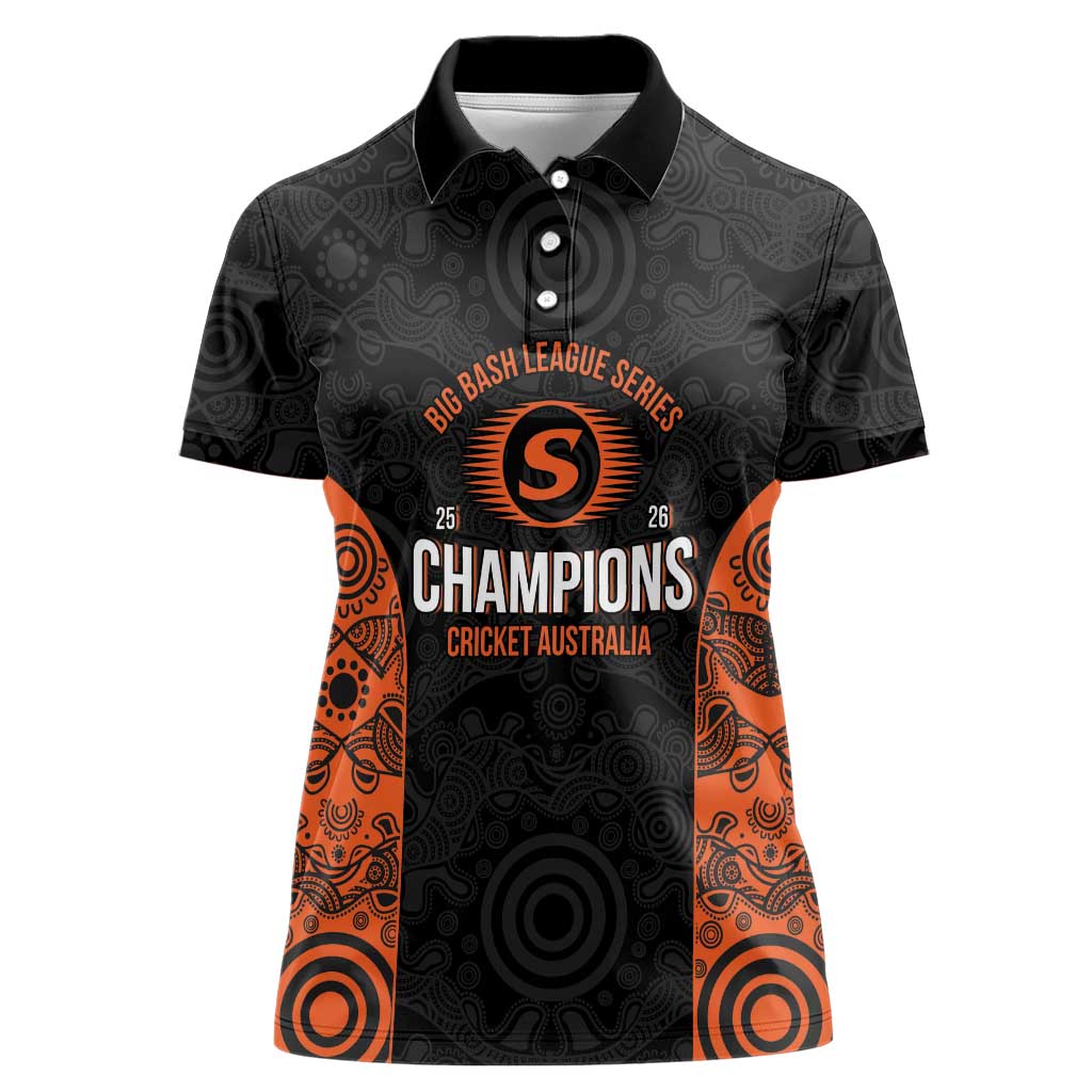 Cricket Australia Perth Champions 2026 Women Polo Shirt Black Aboriginal Dot Art