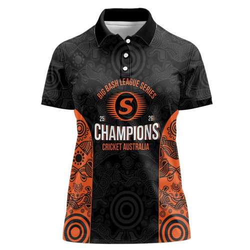 Cricket Australia Perth Champions 2026 Women Polo Shirt Black Aboriginal Dot Art