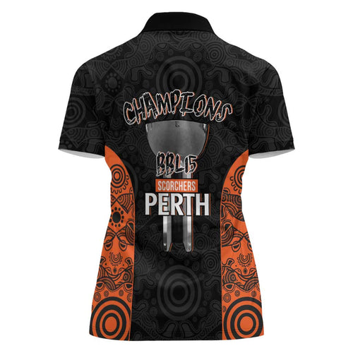 Cricket Australia Perth Champions 2026 Women Polo Shirt Black Aboriginal Dot Art