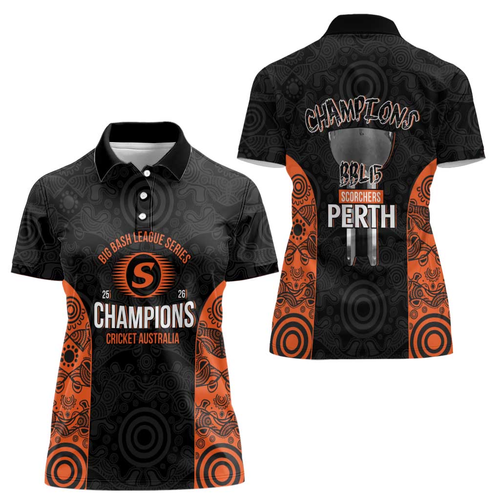 Cricket Australia Perth Champions 2026 Women Polo Shirt Black Aboriginal Dot Art