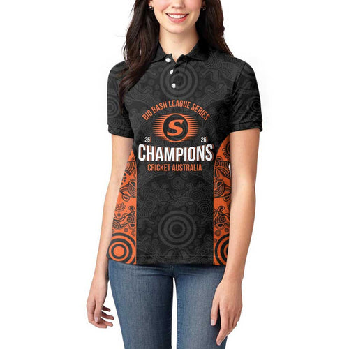 Cricket Australia Perth Champions 2026 Women Polo Shirt Black Aboriginal Dot Art