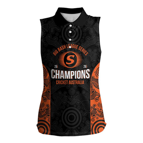 Cricket Australia Perth Champions 2026 Women Sleeveless Polo Shirt Black Aboriginal Dot Art