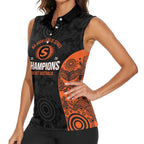 Cricket Australia Perth Champions 2026 Women Sleeveless Polo Shirt Black Aboriginal Dot Art