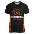 Cricket Australia Perth Champions 2026 Women V-Neck T-Shirt Black Aboriginal Dot Art