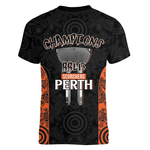 Cricket Australia Perth Champions 2026 Women V-Neck T-Shirt Black Aboriginal Dot Art