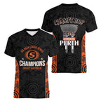 Cricket Australia Perth Champions 2026 Women V-Neck T-Shirt Black Aboriginal Dot Art