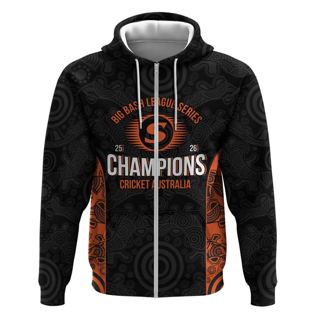 Cricket Australia Perth Champions 2026 Zip Hoodie Black Aboriginal Dot Art
