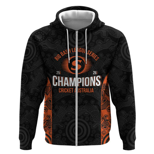 Cricket Australia Perth Champions 2026 Zip Hoodie Black Aboriginal Dot Art