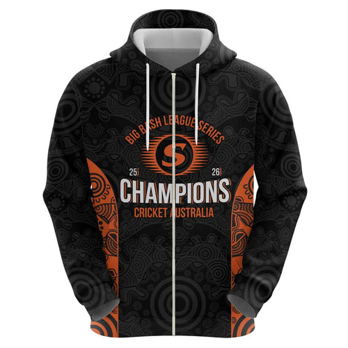 Cricket Australia Perth Champions 2026 Zip Hoodie Black Aboriginal Dot Art
