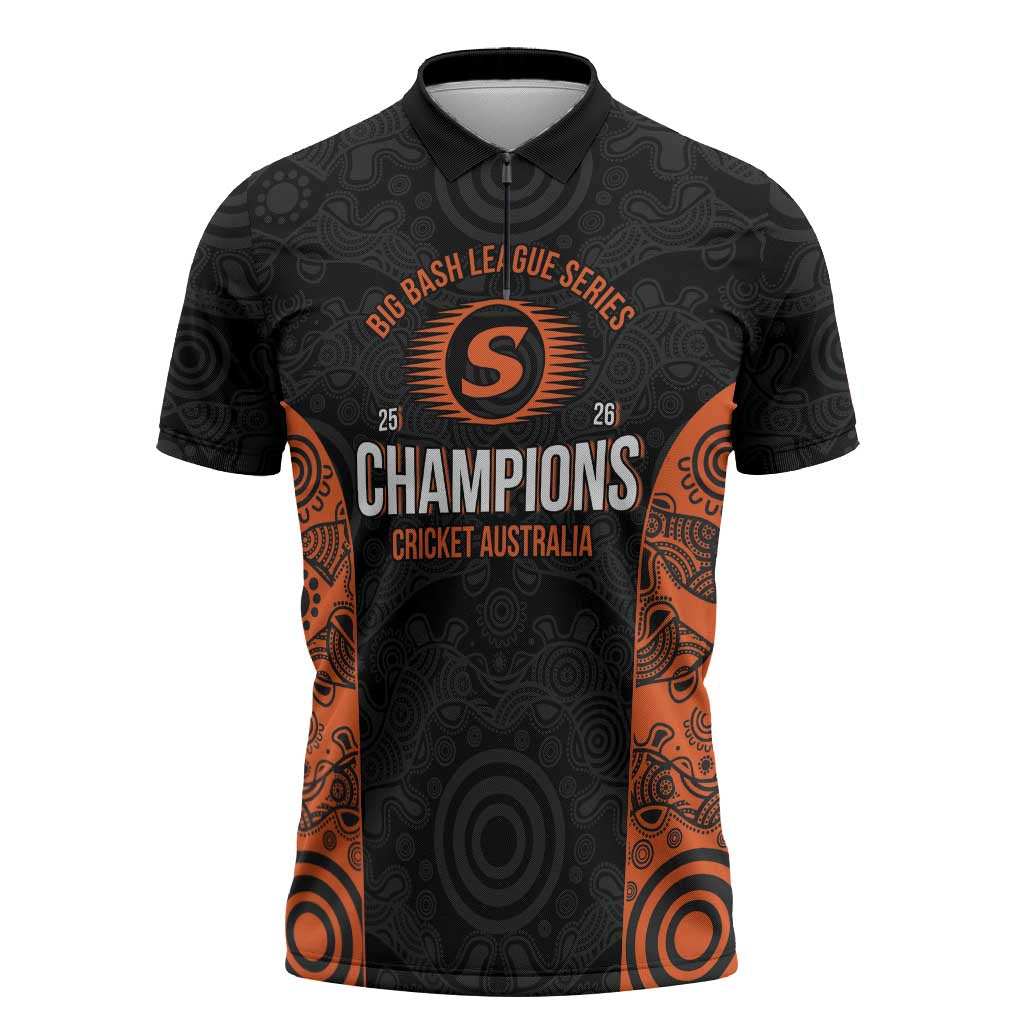 Cricket Australia Perth Champions 2026 Zipper Polo Shirt Black Aboriginal Dot Art