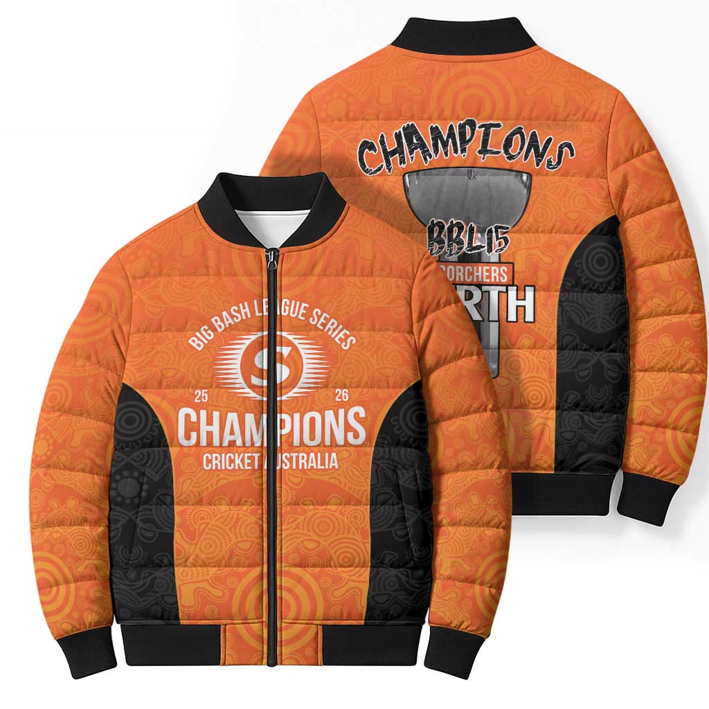 Cricket Australia Perth Champions 2026 Bomber Puffer Jacket Gold Aboriginal Dot Art