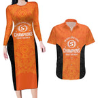 Cricket Australia Perth Champions 2026 Couples Matching Long Sleeve Bodycon Dress and Hawaiian Shirt Gold Aboriginal Dot Art