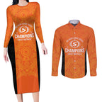 Cricket Australia Perth Champions 2026 Couples Matching Long Sleeve Bodycon Dress and Long Sleeve Button Shirt Gold Aboriginal Dot Art