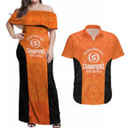 Cricket Australia Perth Champions 2026 Couples Matching Off Shoulder Maxi Dress and Hawaiian Shirt Gold Aboriginal Dot Art