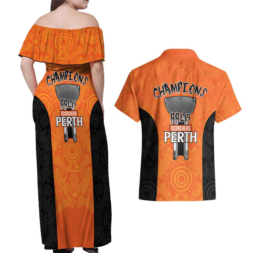 Cricket Australia Perth Champions 2026 Couples Matching Off Shoulder Maxi Dress and Hawaiian Shirt Gold Aboriginal Dot Art